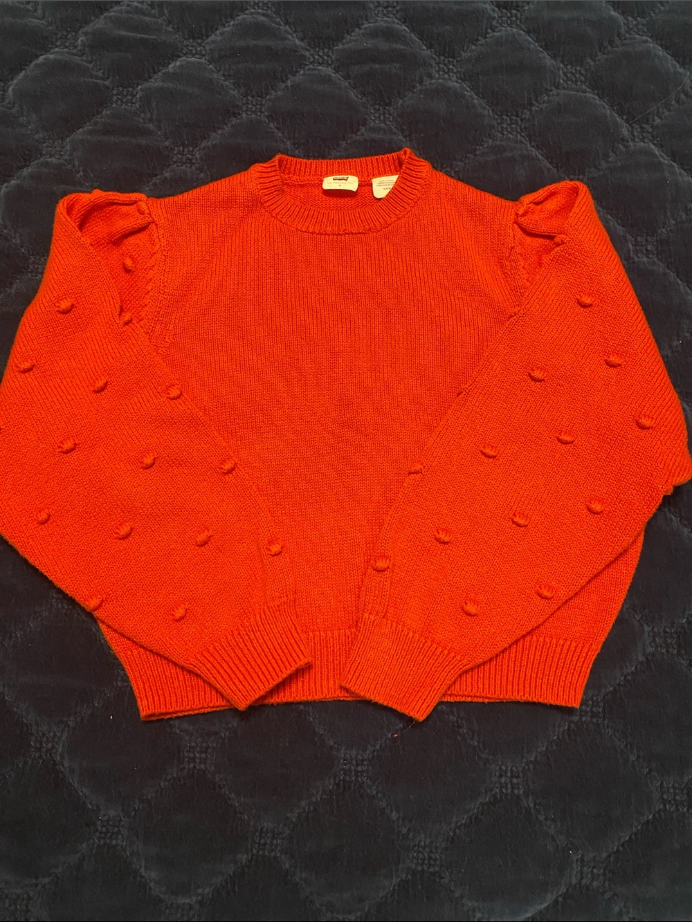 Levi's Orange Pom-Pom Sleeve Crewneck Sweater